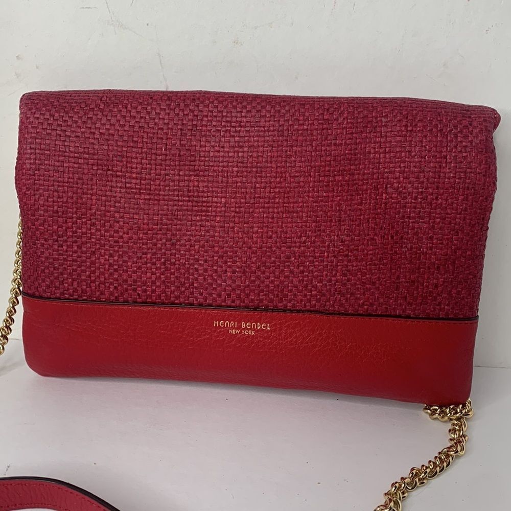 Henri Bendel red woven leather clutch envelope chain bag - Picture 3 of 11